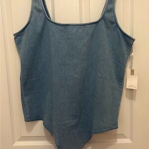 Good American INDIGO MODERN TANK BODYSUIT IN INDIGO376 Denim Top NWT